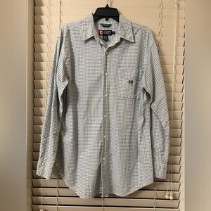 Chaps Long Sleeve Button Up Shirt Men's Medium Collar Blue Green Plaid Pre-Owned
